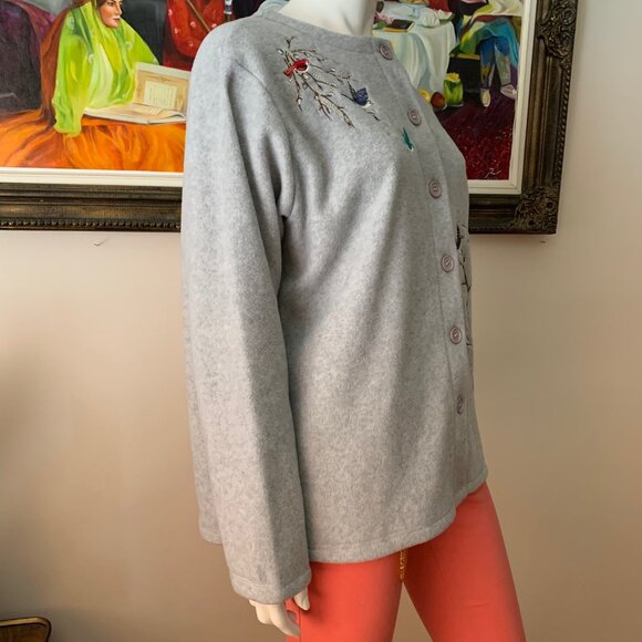 Vintage Embroidered Women's Gray Long Sleeves Button Up Cardigan - Picture 3 of 8
